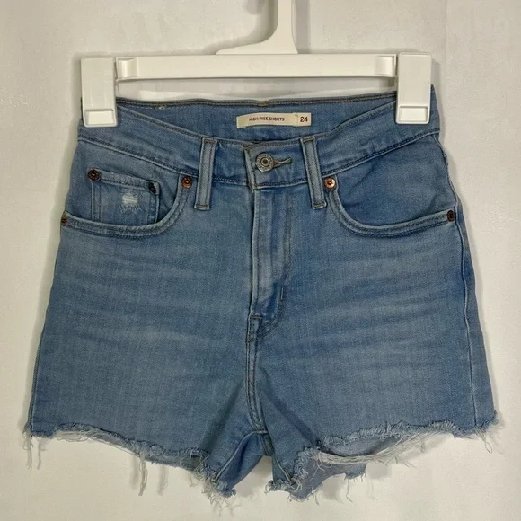 Levi’s High Waisted Shorts Size 24 Levi’s Cut Off Stretchy Denim - Picture 5 of 7